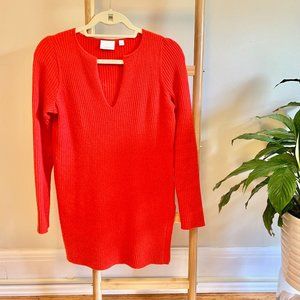 ett:twa Anthropologie Red V-neck Tunic Sweater